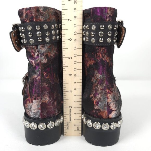 NWB JEFFREY CAMPBELL SLAM-2ST Red Grey Floral Silver Studded Buckle Boots Sz 6M - Picture 9 of 16